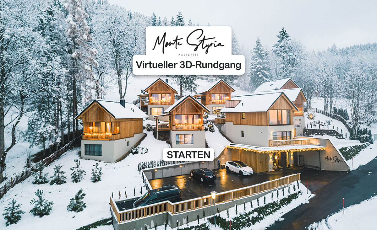 3D-Rundgang Montestryria Mariazell Luxus-Chalets Suiten Hochsteiermark